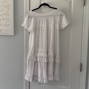 Surf Gypsy Dress size‎ M white embroidered crochet off Shoulders summer beach